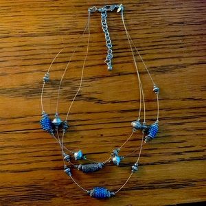 Chicos blue seed bead and antique style stone illusion necklace